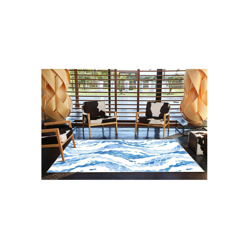Blue Leaf Grain Patterned Woven Base Decorative Washable Rug, Rectangle 4'7" x 6'7" Rug Pad Included