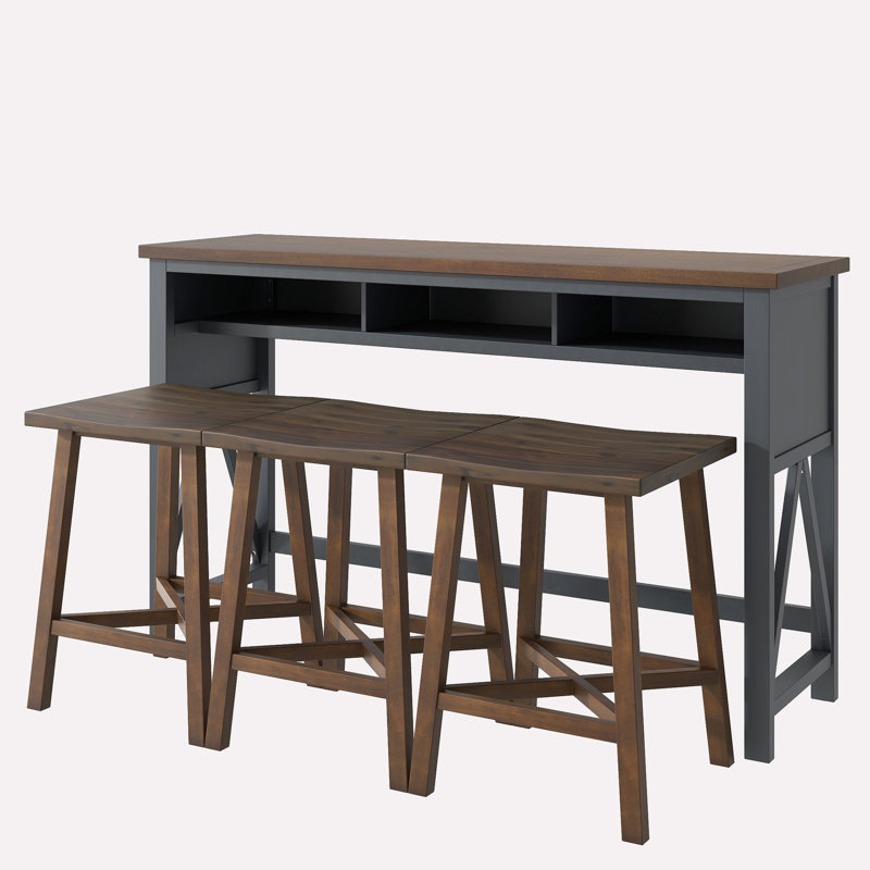 Gwenora 3 - Person Four Leg Dining Set, Walnut, Gray, Walnut/Gray