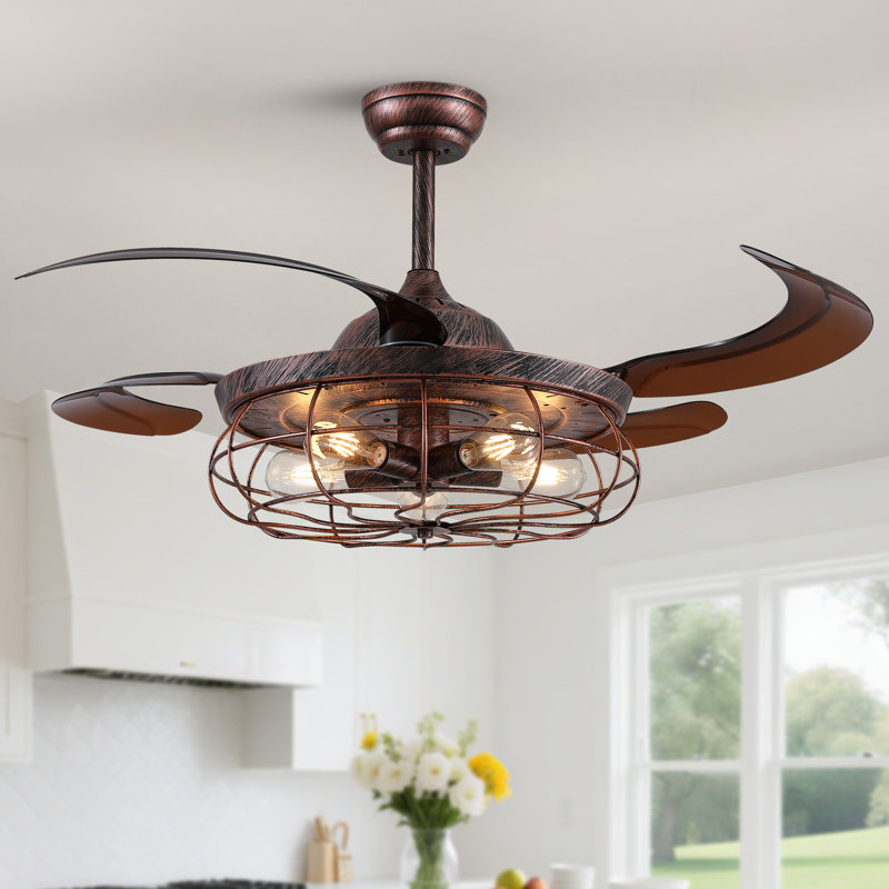 Caronni 48'' Retractable Blades Ceiling Fan with Remote Control and Light Kit Included, Brown