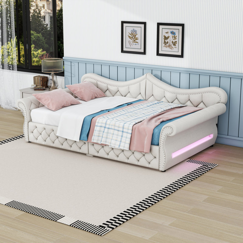 Upholstered Daybed with LED Lights, Beige