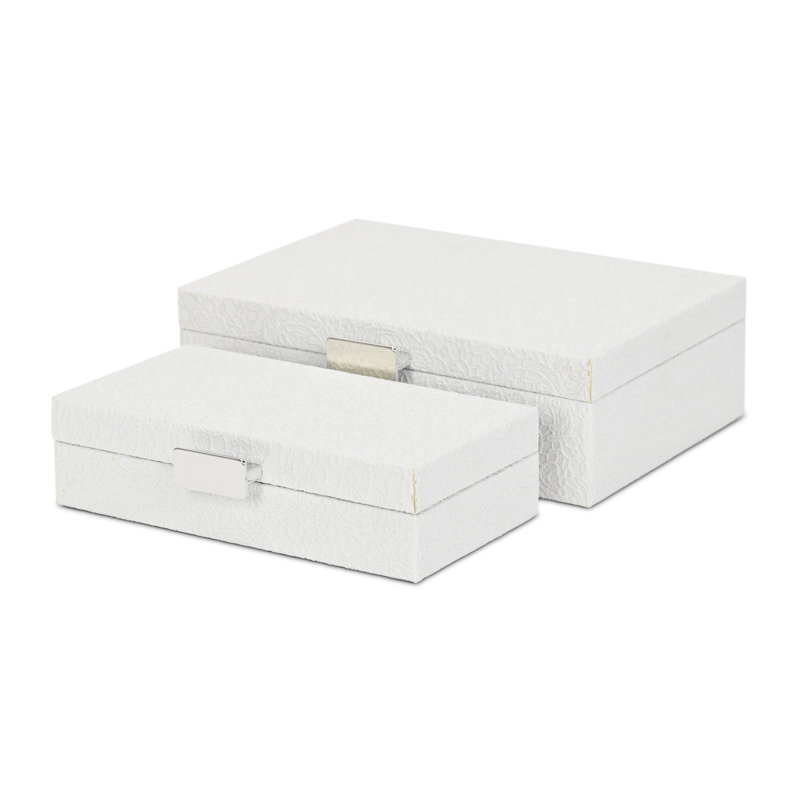 Ensemble de 2 boîtes de rangement avec poignées argentées Vyrna Doily, Blanc