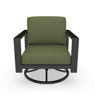 Chaise berçante pivotante avec dossier en lattes angulaires et coussins Sunbrella Oltjana