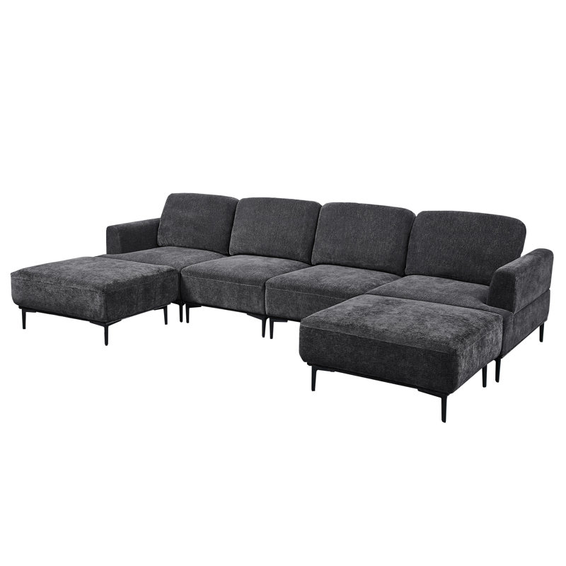 Canapé modulaire rembourré 6 pièces pour salon, Gris chenille
