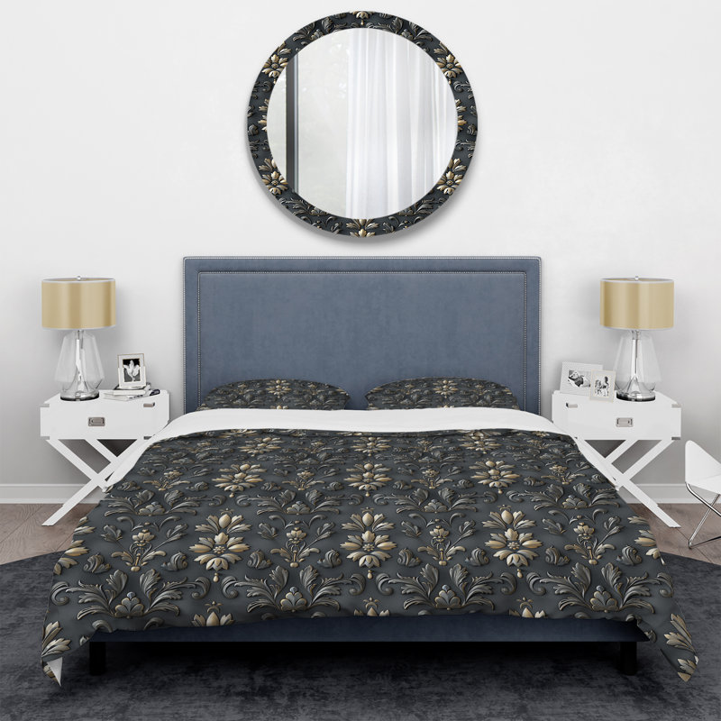 Ensemble de housse de couette transitionnelle gris foncé Glamour Luxe III, Housse de couette très grand et 2 très grandes t