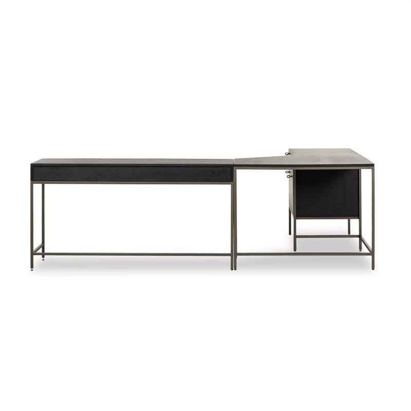 Trey Desk System With Wide Filing Cabinet,  Black Wash Poplar