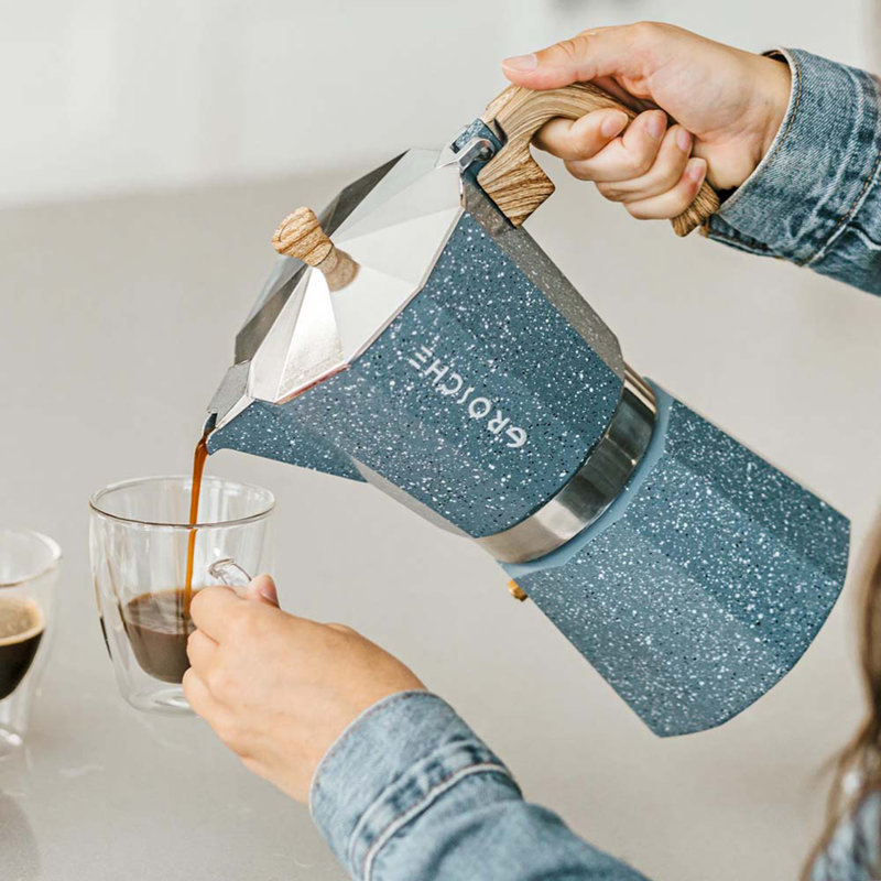 Grosche Milano Stone Stovetop Espresso Maker, Indigo Blue, 12 shots