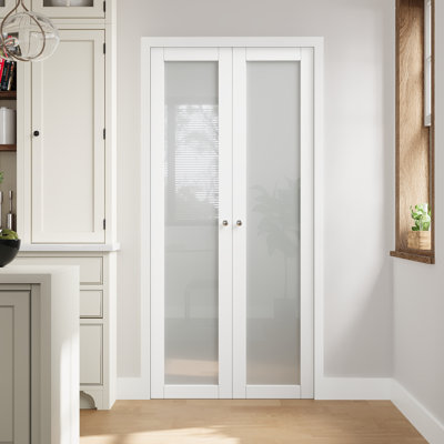 Porte pivotante en verre givré 1-Lite 24 po x 80 po, conception française pour l'intimité et la lumière naturelle, peu encombrante, facile à installer