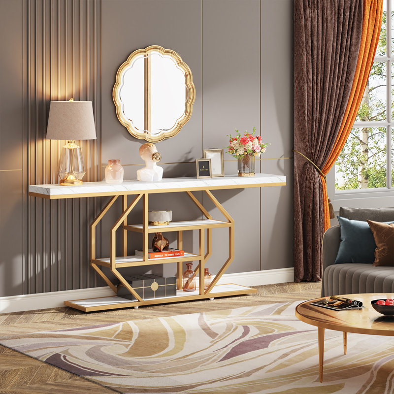 180cm Console Table, White/Gold