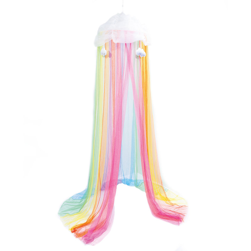 Rainbow Tulle Bed Canopy with Detachable Clouds
