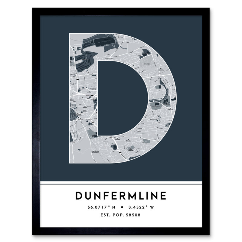 Dunfermline Scotland City Map by Wee Blue Coo - Single Picture Frame Typography