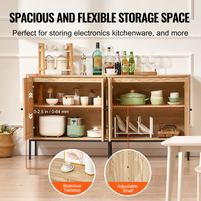 Natural Rattan Cabinet with Adjustable Shelves and Black Legs