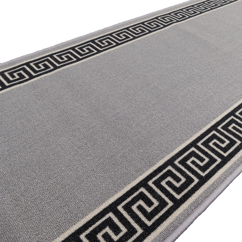 Custom Size Anti Slip Low Profile Meander Gray Rug, Runner 2'2" x 19'