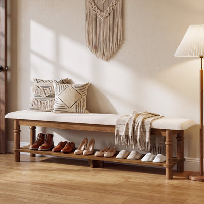 70.9" Solid Wood Upholstered Entryway Bench with Storage, Extra Long Shoe Bench for Entryway & Bedroom