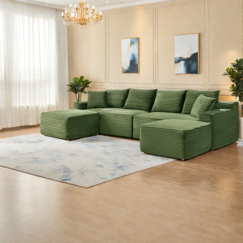 Comfortable Modular Sofas, Plush Corduroy, Modern U-shaped Design For Home