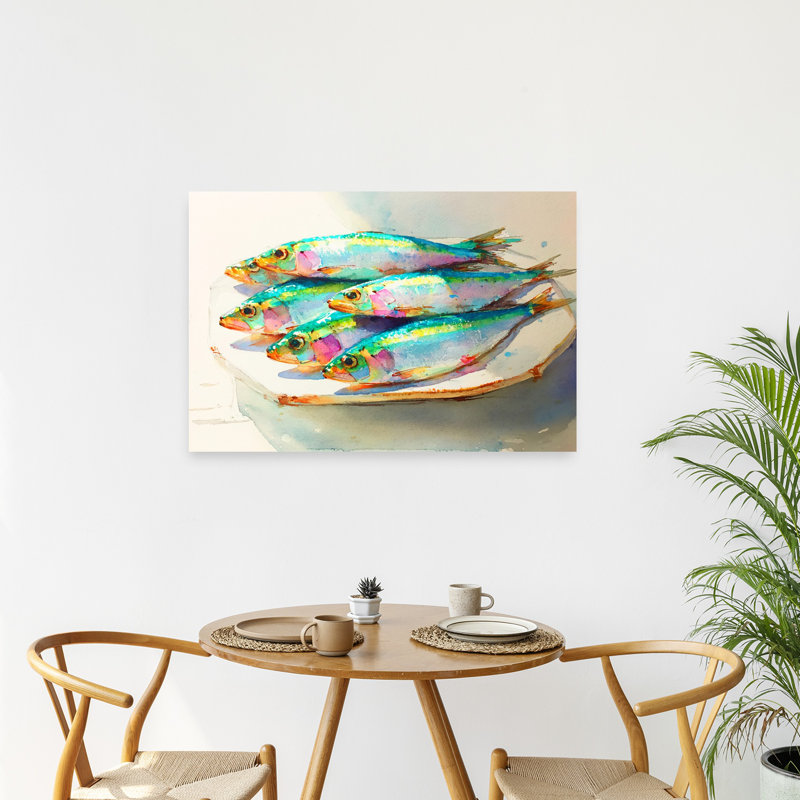 «Vibrant Sardine Platter Colorful Vibrant Contemporary Fish Ocean Summer», art mural, 24" H x 36" W