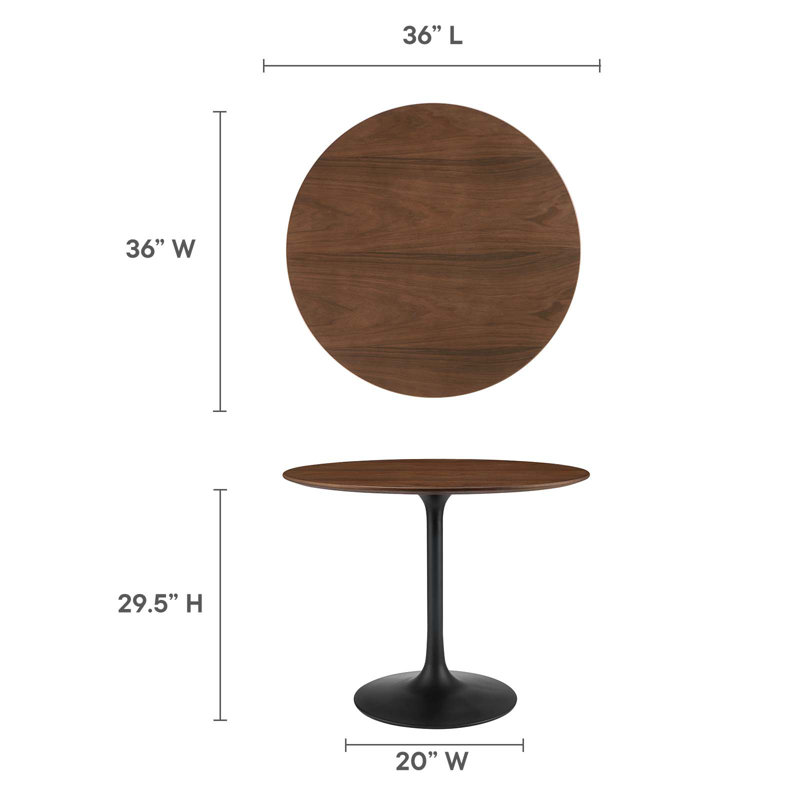 Table de salle à manger ronde Lippa, H 28,5 po x l 35,5 po x P 35,5 po, Noir