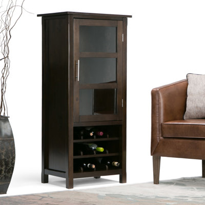 Avalon 23"W Solid Wood Contemporary Tall Wine Rack Cabinet with Glass Door and 12-Bottle Storage by Simpli Home