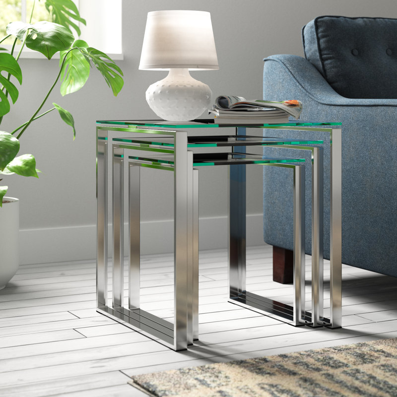 Adcock Glass Top Sled Nesting Tables