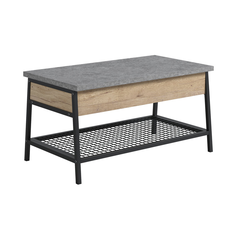 Table basse à plateau relevable avec rangement Galina, Chêne avec apprêt