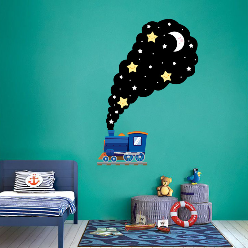 Adhésif décoratif grande fumée de ciel de nuit locomotive à vapeur