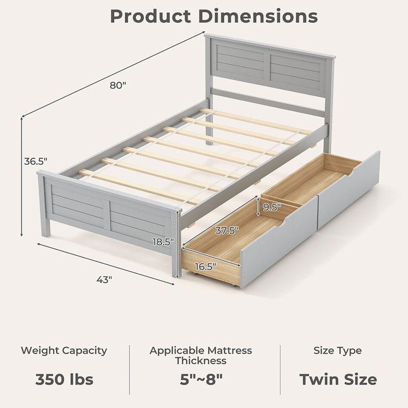 Raidah Bed, Twin, Gray
