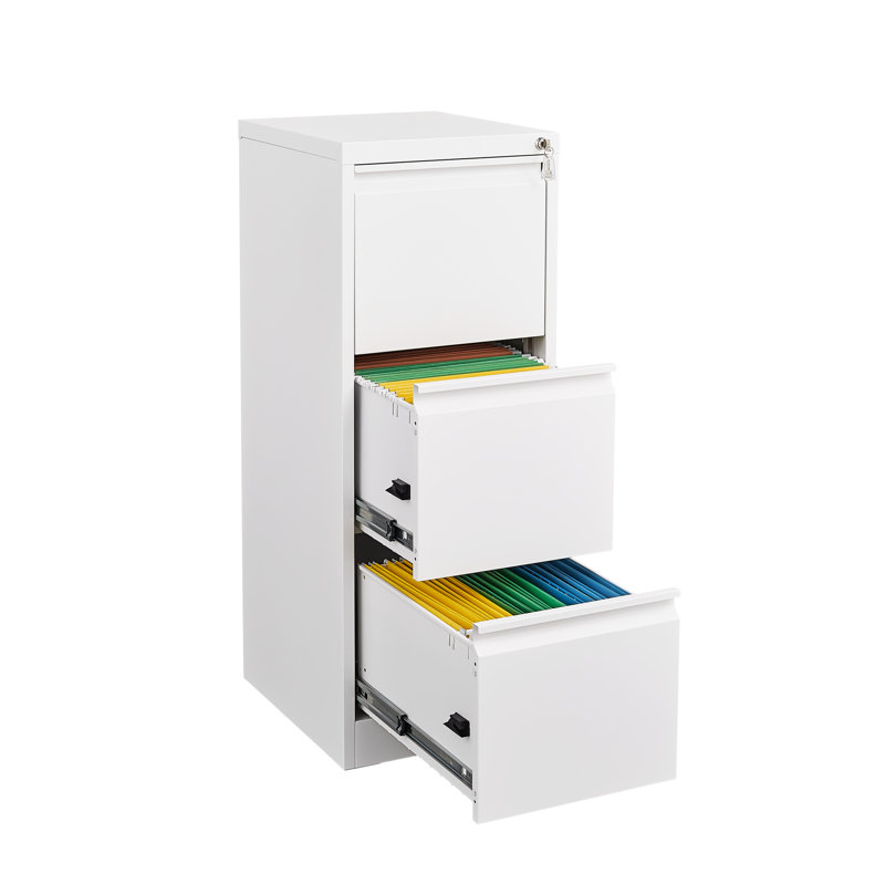 Pantelia 3 Drawer Locked Metal File Cabinet, Office/Home Organization, Easy Maintenance, White, Accommodates A4/Legal/Letter Size Papers Cabinet With Drawers And Lock, Strong Bearing Capacity, Fits Files