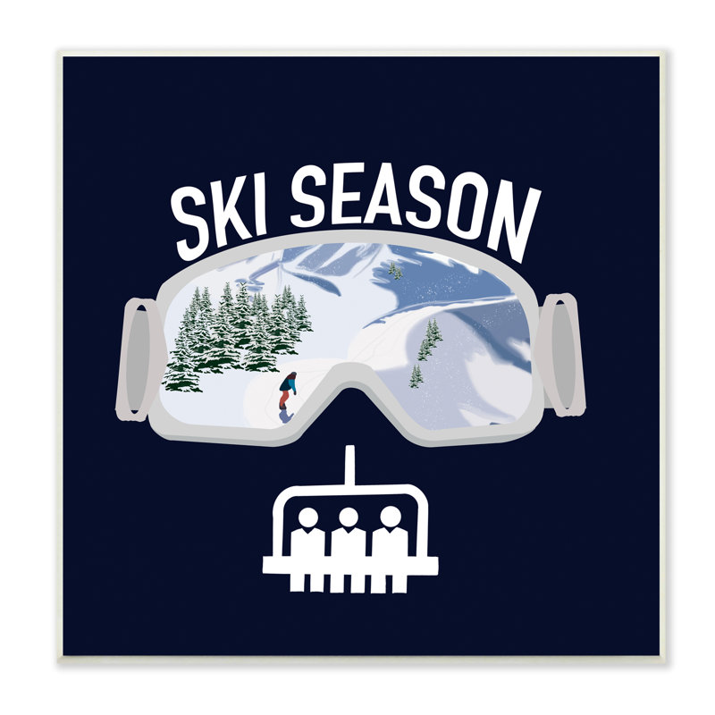 "Ski Season", lunettes de sport, lunettes de planche à neige, art mural bleu par Ashley Singleton, Plaque murale