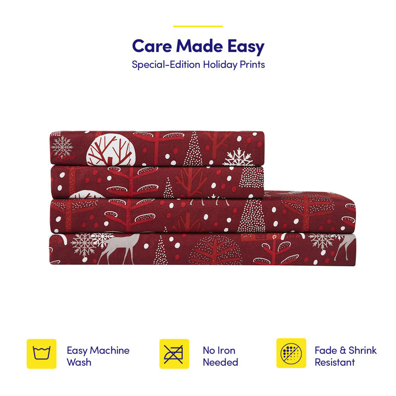 Printed Holiday 4Pc Sheet Sets, Easy Care, Soft & Wrinkle-Resistant Holiday Bedding - Snowy Nights, Full