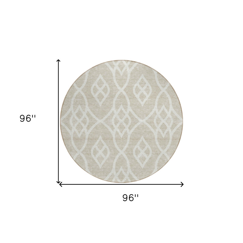 Tapis intérieur lavable rond 8 pi beige et ivoire 8 po