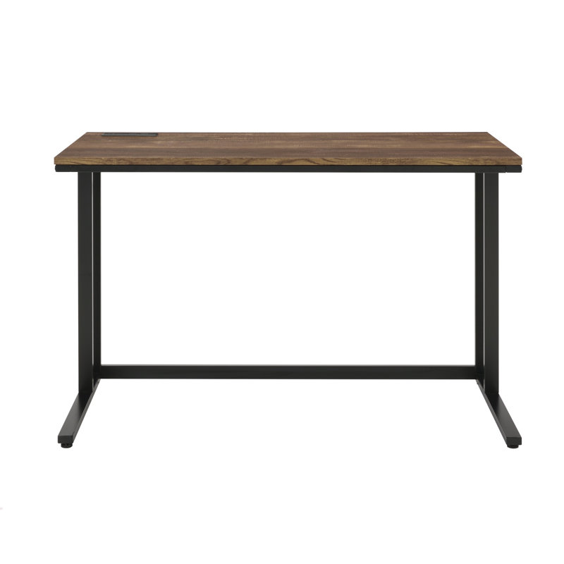 Walnut And Black Writing Desk With USB Port, Spacious Work Surface, And Open Base Design For Comfort And Convenience., Black