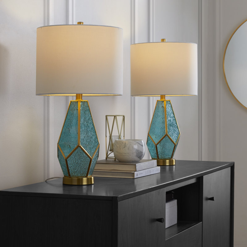 Geo Table Lamp - Set of 2, Gold/Teal