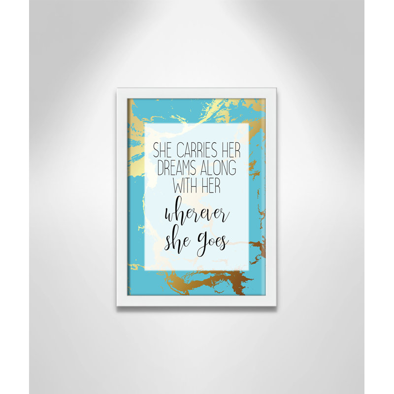 «Whereever she goes», art encadré, H 15 po x l 11 po x P 1,19 po, Encadré de boîte blanc