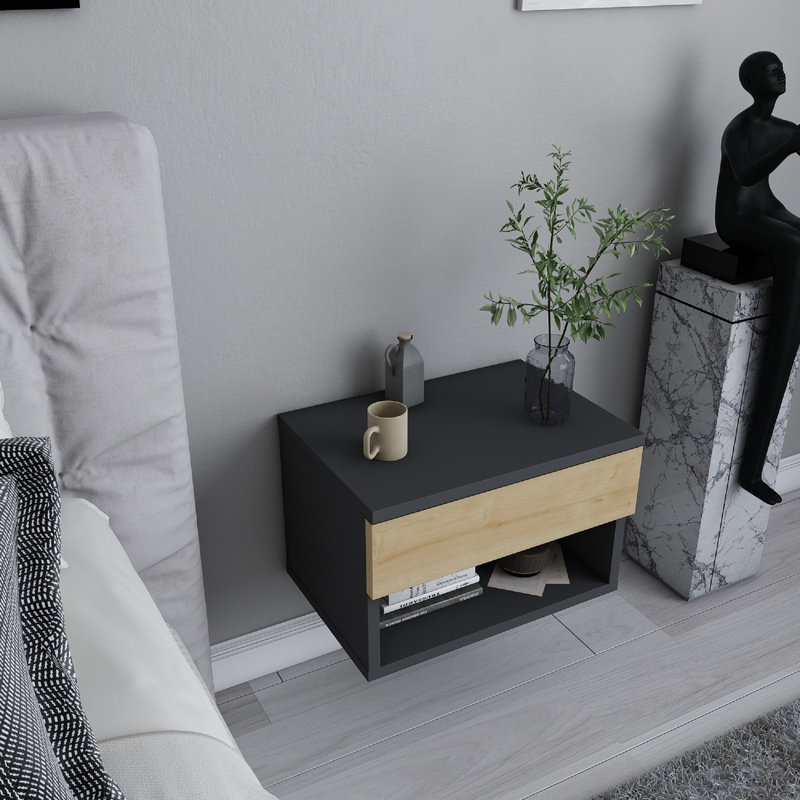 Table de chevet flottante Jamot, Anthracite / chêne