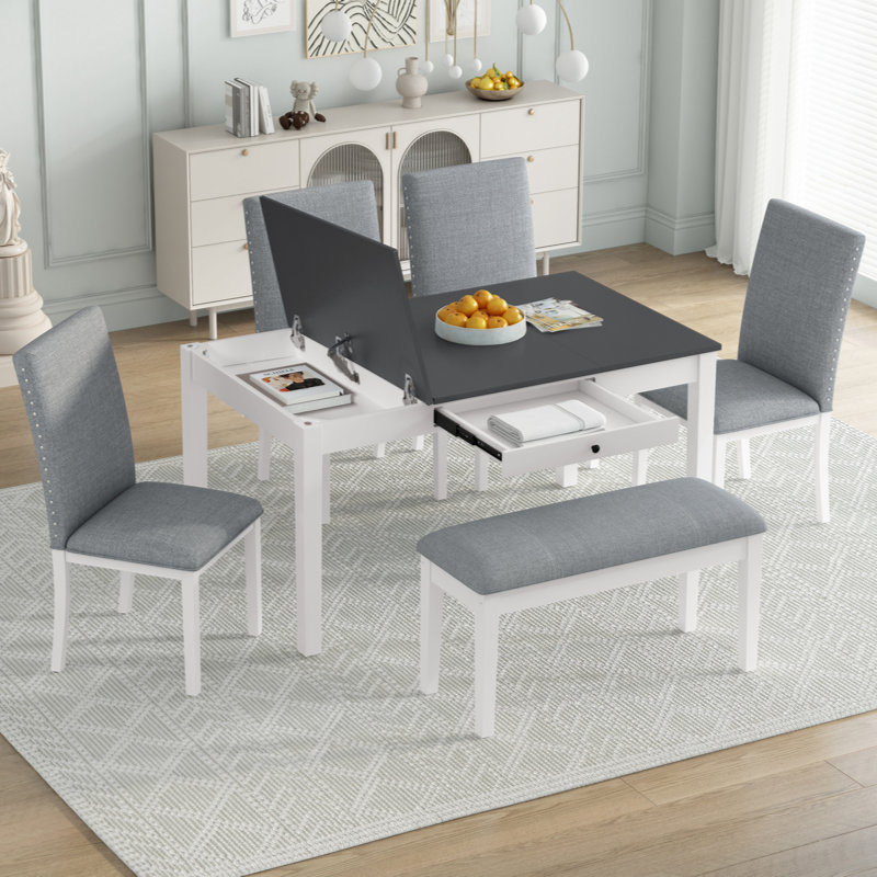 Ensemble de salle à manger rectangulaire L 35,4 po x l 59 po Coriss, Gris, Gris, Blanc / gris