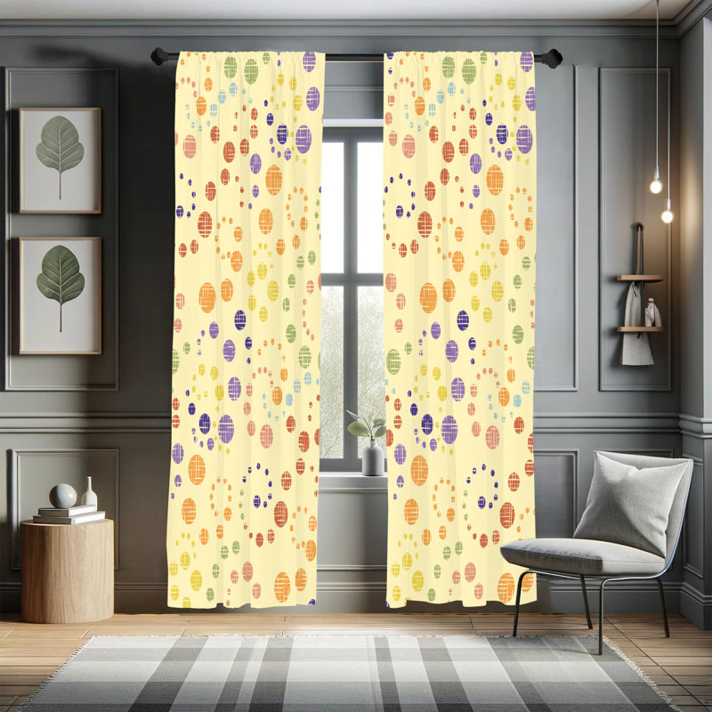 George Oliver Modern Art Curtains, Grunge Polka Dots Print, Pair of 28", 28" W x 95" L, Pale Yellow