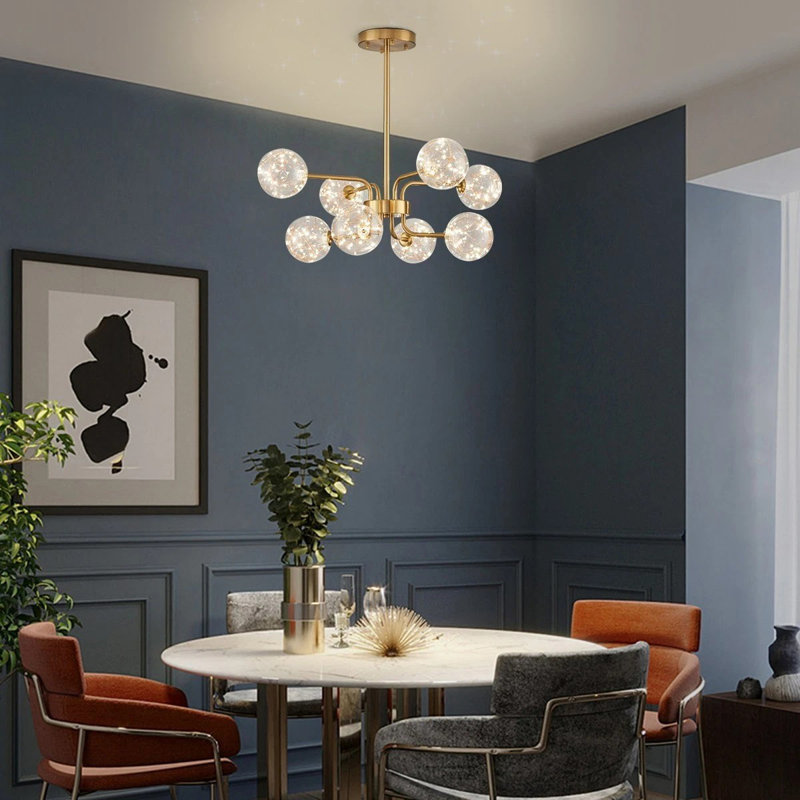Lustre de plafond 8 lumières Spoutnik avec abat-jour en verre - Luminaire suspendu moderne pour la salle à manger, la cuisine, le salon et la chambre à coucher