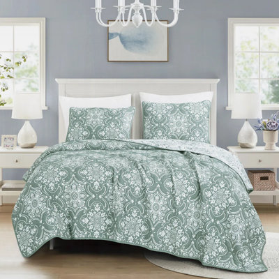 Ensemble de couvre-lit 3 pièces en mélange de coton vert moderne