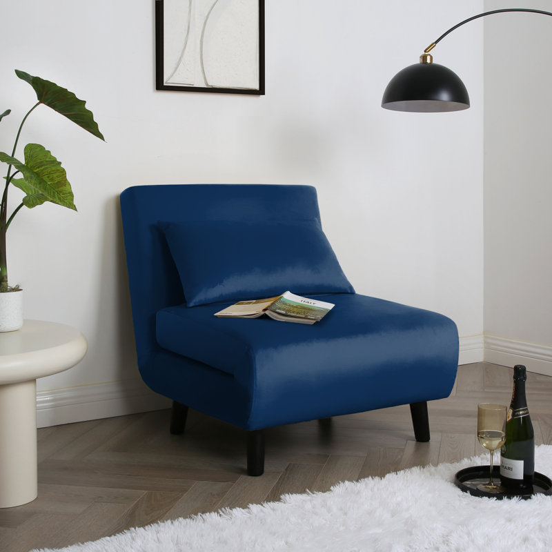 Single Sofa Bed - Fold Out Bed Chair, Blue, Velvet