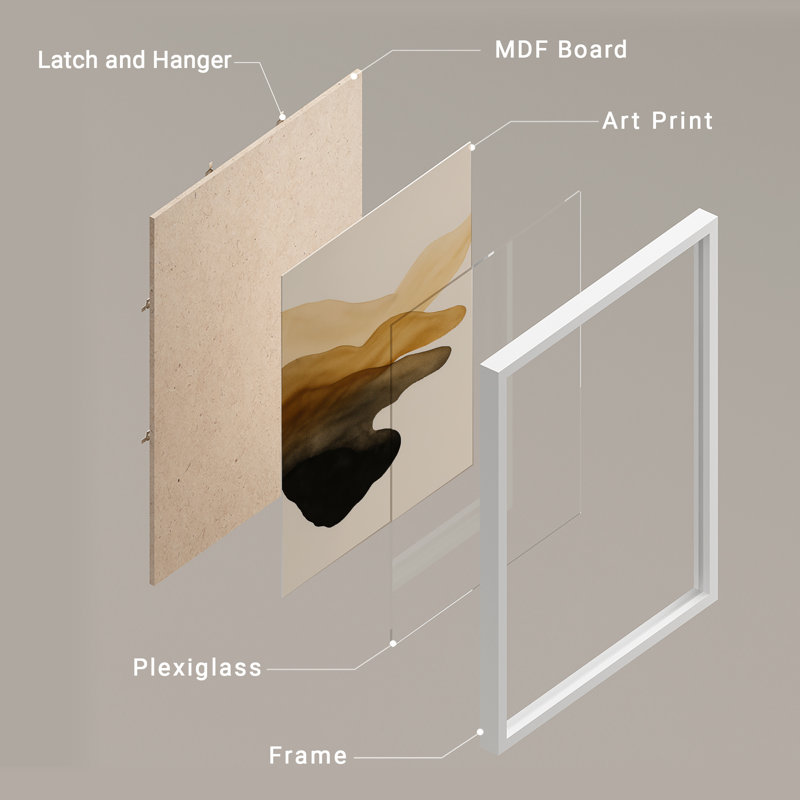 Reproduction d'art encadrée abstraite pour décoration intérieure moderne, H 16 po x l 12 po, Blanc