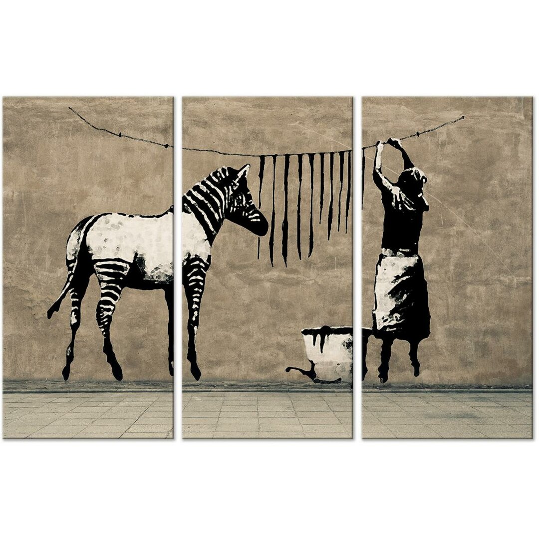 3-tlg. Leinwandbild-Set Washing Zebra on Concrete von Banksy