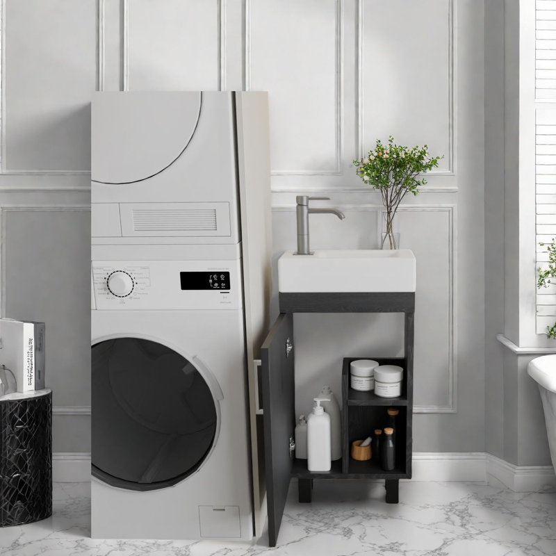 Meuble-lavabo noir et blanc encombrant et lavabo en céramique pour salles de bain modernes
