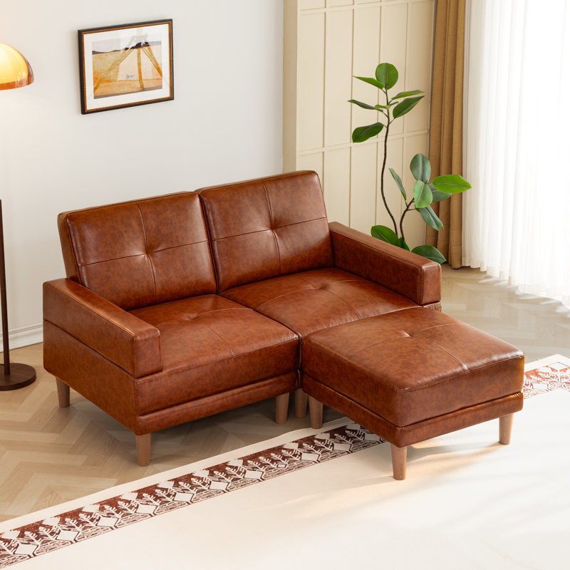Canapé modulaire Charney de 61 po de largeur avec repose-pieds, causeuse rembourrée en forme de L 2 places, canapé modulaire pour petit salon, appartement, studio, bureau
