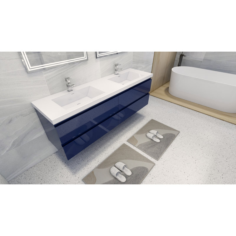 Drason Double Bathroom Vanity with Acrylic Top, Night Blue
