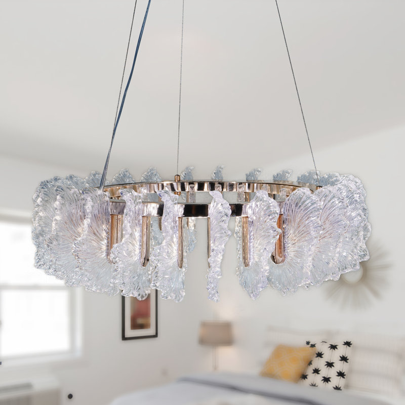 23.6-inch Ring Chandelier,leaf-shaped Gold Pendant Light