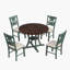 Table de salle à manger 5 pièces et 4 chaises en tissu avec pieds de table et tablette de rangement (bleu antique / brun foncé)-1533390525