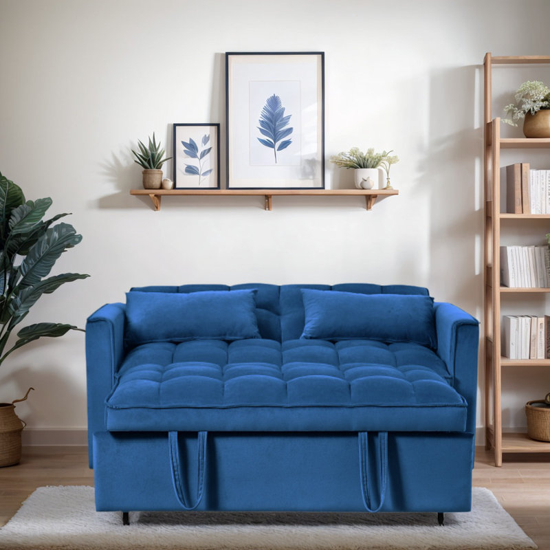 1pc Modern Pull-out Sofa Bed, Adjustable Backrest, Double Bed Sofa, Suitable For Living Room Apartments, Blue