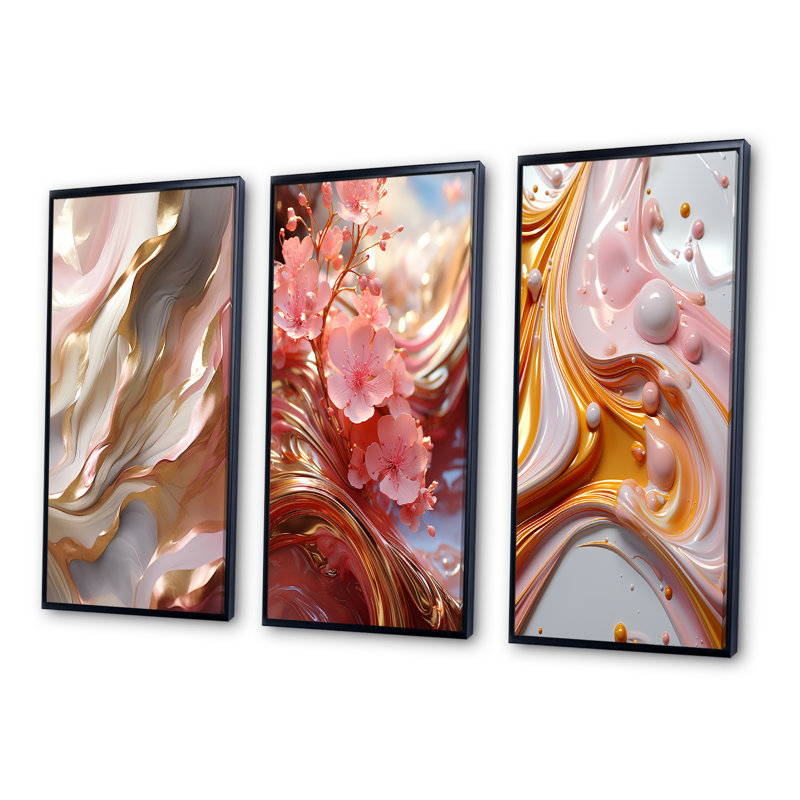 «Subtle Serenity», ensemble de 3 impressions sur toile, Cadre flottant noir, H 28 po x l 36 po
