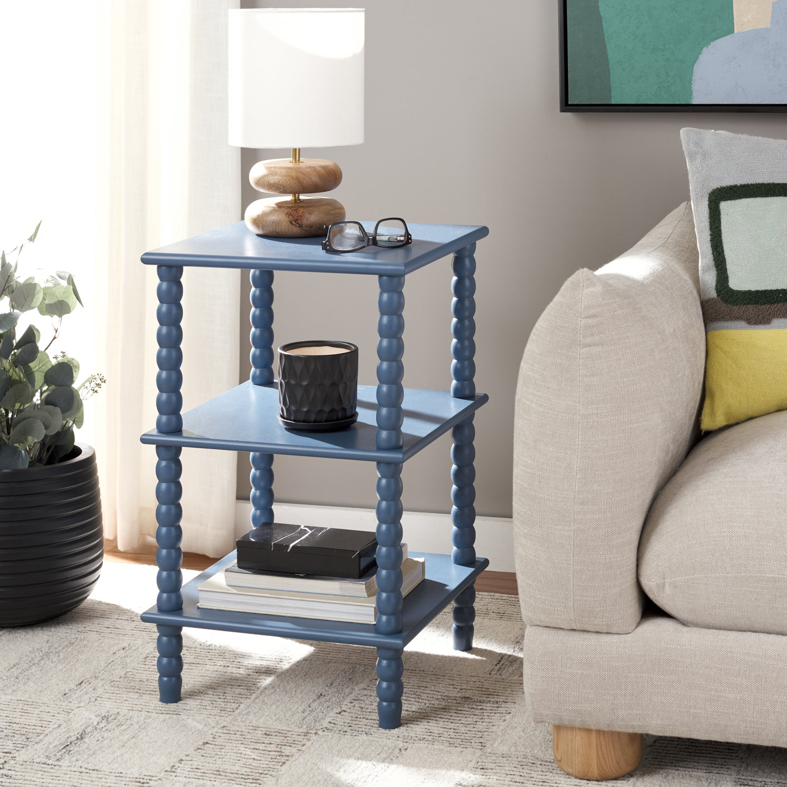 Netta 16" Pine End Table, Blue