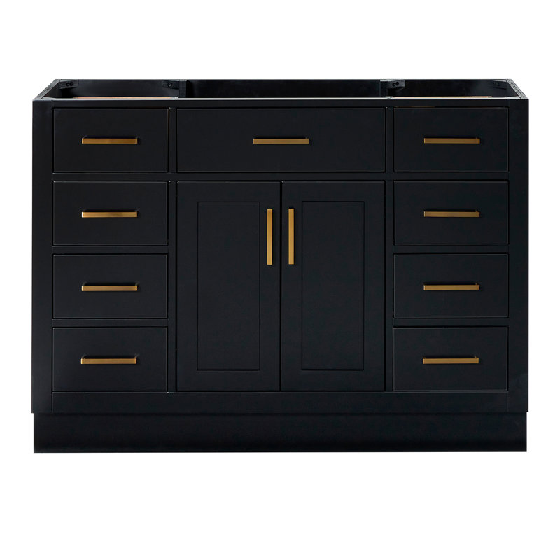 48" Single Bathroom Vanity Base Only, Black, Satin Brass