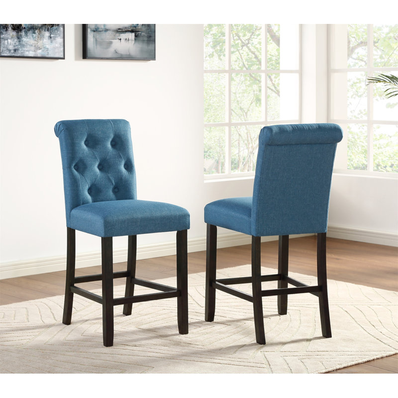 Tabouret à hauteur de comptoir en bois massif Leviton, ensemble de 2, Bleu